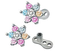 14g Flower Cubic Zirconia Dermal Anchor Tops and base Surgical Steel Microdermals Body Piercings (Colorful)