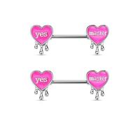 14G Heart Drop Letter Nipple Bars Pink Enamel Heart-Shaped Water Drop Nipplerings Barbell for Women Titanium Alloy Yes Master Halloween Piercing Body Jewelry Gifts