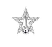 14G Huggie Star Reverse Belly Button Rings for Women Unisex Surgical Steel Glitter CZ Halo Curved Navel Barbell Shiny Crystal Galaxy Valentine's Summer Holiday Beach Bikini Body Piercing Jewelry