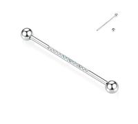 14G Industrial Barbell Surgical Steel Industrial Piercing Jewellery Silver Industrial Barbell 38mm Long Scaffold Bar Industrial Bar with Blue CZ Paved Cartilage Earring Helix Earrings for Women Men