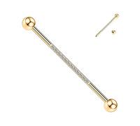 14G Surgical Steel Industrial Barbell Piercing Jewellery - Gold 38mm Long Scaffold Bar With CZ Paved Cartilage Earring - Helix Earrings for Women Men
