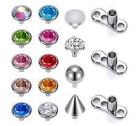 14G Surgical Steel Internally Threaded Dermal Anchor Base Microdermals Piercing for Women Men, 14/15PCS Cubic Zirconia Dermal Anchor Tops 2mm 3mm 4mm (Set:C 14Pcs)