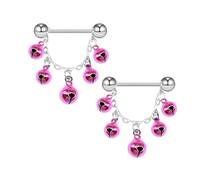 14G Tassel Jingle Bell Nipplerings Barbells for Women - Surgical Steel Festive Body Jewellery with Red Green Pink Accents, Hypoallergenic Nipple Shield Rings Piercing Gift (Pink)