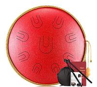 14In 15 Notes Steel Tongue Drum, D Key Tank Drum Handpan, For Yoga, Meditation, Music Therapy, With Mallets, Carrying Bag, Tutorial Book, With Rope Decoration (Color : Red)