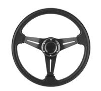14in Drifting Deep Dish Racing Steering Wheel, PU Leather Gaming Steering Wheel with Horn Button, Universal Sports Car Modified Accessory (Black)
