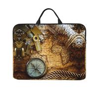 14in Laptop Case Sleeve Bag – Compass and Old World Map Print Design with Handle & Zipper – Ideal for Travel, Business Trip, Commuting