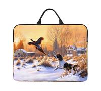 14in Laptop Case Sleeve Bag â€“ Dog Catching Pheasant Print Design with Handle & Zipper â€“ Ideal for Travel, Business Trip, Commuting