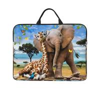 14in Laptop Case Sleeve Bag â€“ elephant and giraffe Print Design with Handle & Zipper â€“ Ideal for Travel, Business Trip, Commuting
