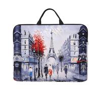 14in Laptop Case Sleeve Bag – Paris City Tree Eiffel Tower Art Print Design with Handle & Zipper – Ideal for Travel, Business Trip, Commuting
