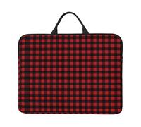 14in Laptop Case Sleeve Bag – Red Black Buffalo Check Plaid Pattern Print Design with Handle & Zipper – Ideal for Travel, Business Trip, Commuting
