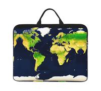 14in Laptop Case Sleeve Bag - Classic Green Striped Print Portable Handle, Business Travel, Commuting, Accessory Pocket, World Map, One Size