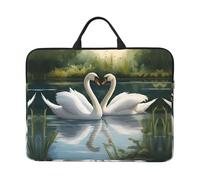 14in Laptop Case Sleeve Bag - Colorful Balloons Blue Sky Print Portable Handle, Business Travel, Commuting, Accessory Pocket, Beautiful White Swans on the Lake, One Size