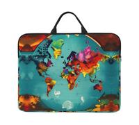 14in Laptop Case Sleeve Bag - Green Nature Print Portable Handle, Business Travel, Commuting, Accessory Pocket, World Map, One Size