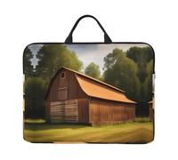 14in Laptop Case Sleeve Bag - Green Nature Print Portable Handle, Business Travel, Commuting, Accessory Pocket, Wooden Barn Countryside, One Size