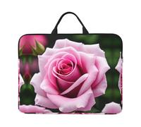 14in Laptop Case Sleeve Bag - Purple Butterfly pattern Print Portable Handle, Business Travel, Commuting, Accessory Pocket, Pink Rose Blossom, One Size