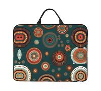 14in Laptop Case Sleeve Bag - Rainbow Color stripe Print Portable Handle, Business Travel, Commuting, Accessory Pocket, Ethnic Circles Floral Pattern, One Size