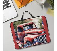 14in Laptop Sleeve Bag, Lightweight Waterproof Laptop Bag Shockproof Soft Carrying Case 4th of July Patriotic Old Red Truck Tablet Travel Cover with Handle for 13-14 Inch Notebook