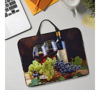 14in Laptop Sleeve Bag, Lightweight Waterproof Laptop Bag Shockproof Soft Carrying Case Art Red Wine Galsses & Grapes1 Tablet Travel Cover with Handle for 13-14 Inch Notebook