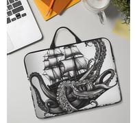 14in Laptop Sleeve Bag, Lightweight Waterproof Laptop Bag Shockproof Soft Carrying Case Black and White Octopus and Ship Tablet Travel Cover with Handle for 13-14 Inch Notebook