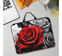 14in Laptop Sleeve Bag, Lightweight Waterproof Laptop Bag Shockproof Soft Carrying Case Black White and Red Roses Tablet Travel Cover with Handle for 13-14 Inch Notebook