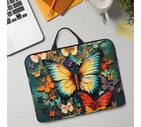 14in Laptop Sleeve Bag, Lightweight Waterproof Laptop Bag Shockproof Soft Carrying Case Colorful Butterfly Embroidery Paintings Tablet Travel Cover with Handle for 13-14 Inch Notebook