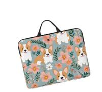 14in Laptop Sleeve Bag, Lightweight Waterproof Laptop Bag Shockproof Soft Carrying Case Corgi Floral Flowers Spring Garden Tablet Travel Cover with Handle for 13-14 Inch Notebook