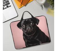 14in Laptop Sleeve Bag, Lightweight Waterproof Laptop Bag Shockproof Soft Carrying Case Cute Black Pug Tablet Travel Cover with Handle for 13-14 Inch Notebook