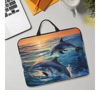 14in Laptop Sleeve Bag, Lightweight Waterproof Laptop Bag Shockproof Soft Carrying Case Dolphins in The Sea1 Tablet Travel Cover with Handle for 13-14 Inch Notebook
