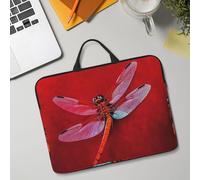 14in Laptop Sleeve Bag, Lightweight Waterproof Laptop Bag Shockproof Soft Carrying Case Dragonfly On Red Background Tablet Travel Cover with Handle for 13-14 Inch Notebook