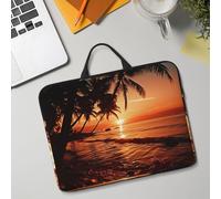 14in Laptop Sleeve Bag, Lightweight Waterproof Laptop Bag Shockproof Soft Carrying Case Dusk Tropical Beach Palm Tablet Travel Cover with Handle for 13-14 Inch Notebook