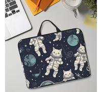 14in Laptop Sleeve Bag, Lightweight Waterproof Laptop Bag Shockproof Soft Carrying Case Fun Cat Astronaut Tablet Travel Cover with Handle for 13-14 Inch Notebook