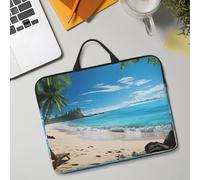 14in Laptop Sleeve Bag, Lightweight Waterproof Laptop Bag Shockproof Soft Carrying Case Hawaiian Beach with Palm Trees Tablet Travel Cover with Handle for 13-14 Inch Notebook