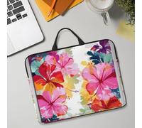 14in Laptop Sleeve Bag, Lightweight Waterproof Laptop Bag Shockproof Soft Carrying Case Hawaiian Flower Print Tablet Travel Cover with Handle for 13-14 Inch Notebook