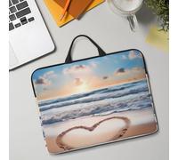 14in Laptop Sleeve Bag, Lightweight Waterproof Laptop Bag Shockproof Soft Carrying Case Heart Shape Romantic Beach Tablet Travel Cover with Handle for 13-14 Inch Notebook