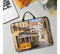 14in Laptop Sleeve Bag, Lightweight Waterproof Laptop Bag Shockproof Soft Carrying Case Lisbon Tram Tablet Travel Cover with Handle for 13-14 Inch Notebook