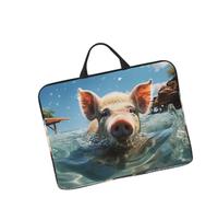 14in Laptop Sleeve Bag, Lightweight Waterproof Laptop Bag Shockproof Soft Carrying Case Pig Swim Bathe Tablet Travel Cover with Handle for 13-14 Inch Notebook