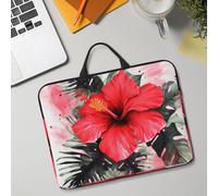 14in Laptop Sleeve Bag, Lightweight Waterproof Laptop Bag Shockproof Soft Carrying Case Red Hibiscus Tablet Travel Cover with Handle for 13-14 Inch Notebook
