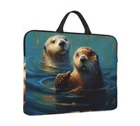 14in Laptop Sleeve Bag, Lightweight Waterproof Laptop Bag Shockproof Soft Carrying Case Sea Otters Painting Tablet Travel Cover with Handle for 13-14 Inch Notebook