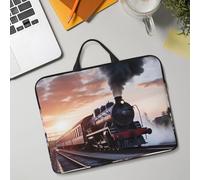 14in Laptop Sleeve Bag, Lightweight Waterproof Laptop Bag Shockproof Soft Carrying Case Steam Train Depart Sunset Tablet Travel Cover with Handle for 13-14 Inch Notebook