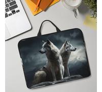 14in Laptop Sleeve Bag, Lightweight Waterproof Laptop Bag Shockproof Soft Carrying Case Wolf at Night Tablet Travel Cover with Handle for 13-14 Inch Notebook