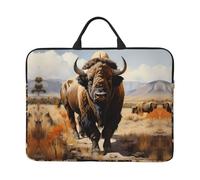 14in Laptop Sleeve Bag, North American Bison Herd Print Shockproof Notebook Case, Briefcase Carrying Tablet Cover Accessory