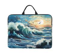14in Laptop Sleeve Bag, Wave Sailboat Seagull Print Shockproof Notebook Case, Briefcase Carrying Tablet Cover Accessory