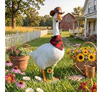 14in Outdoor Goose Statue, Durable Plastic, with Cowboy Hat and Neck Gaiter, Seasonal Outfits Compatible, Farmhouse Garden Decor (1pcs)