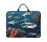 14in Sharks under the sea Print Laptop Case Sleeve Bag, Portable Briefcase for Business Travel, Commuting, and Tourism