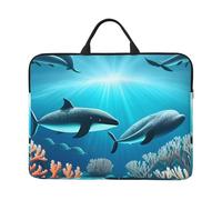 14in Whales under the sea Print Laptop Case Sleeve Bag, Portable Briefcase for Business Travel, Commuting, and Tourism