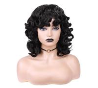 14inch Short Curly Afro Wigs with Bangs for Women Bouncy Human Hair Wig