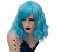 14inch Short Wig Wavy Bob Ombre Wigs whith Bangs, Women Shoulder Length Synthetic Dark Roots Hair for Daily Use for Women Charming(Dark Blue)