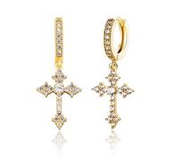 14K Gold Cross Earrings, Hip-Hop Style Densely Set Moissanite Pendant Earrings, A Bold Statement Gift for Music Enthusiasts