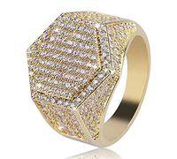 14K Gold Densely Set Moissanite Ring, Hexagonal Wide Face Men's Ring, A Geometric Marvel for the Modern Man,Dad Gift