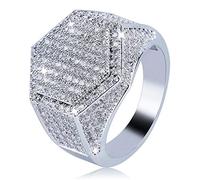 14K Gold Densely Set Moissanite Ring, Hexagonal Wide Face Men's Ring, A Geometric Marvel for the Modern Man,Dad Gift